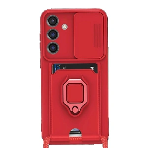 Newface Samsung Galaxy S25 Plus Kılıf Zuma Kartvizitli Yüzüklü Silikon - Kırmızı