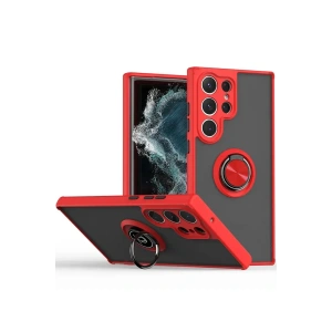 Newface Samsung Galaxy S25 Ultra Kılıf Montreal Yüzüklü Silikon Kapak - Kırmızı
