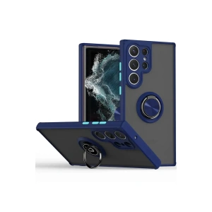 Newface Samsung Galaxy S25 Ultra Kılıf Montreal Yüzüklü Silikon Kapak - Lacivert