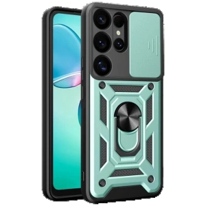 Newface Samsung Galaxy S25 Ultra Kılıf Pars Lens Yüzüklü Silikon - Yeşil