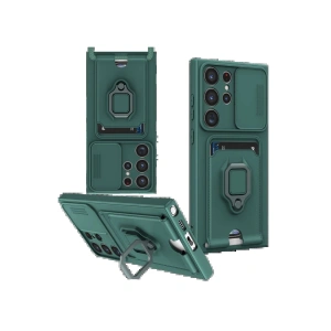 Newface Samsung Galaxy S25 Ultra Kılıf Zuma Kartvizitli Yüzüklü Silikon - Yeşil