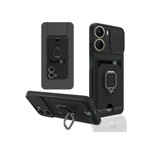 Newface Vivo Y16 Kılıf Zuma Kartvizitli Yüzüklü Silikon - Siyah