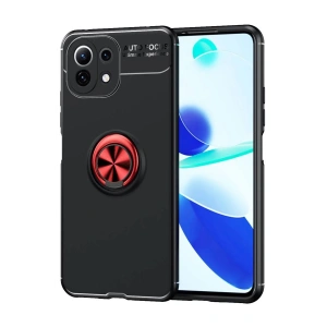 Newface Xiaomi Mİ 11 Lite Kılıf Range Yüzüklü Silikon - Siyah-Kırmızı