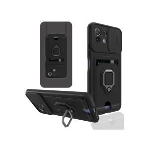 Newface Xiaomi Mİ 11 Lite Kılıf Zuma Kartvizitli Yüzüklü Silikon - Siyah