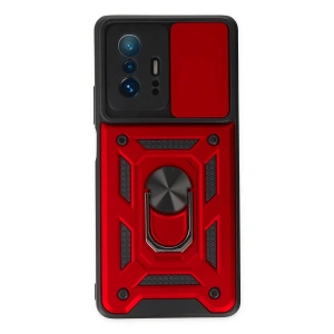 Newface Xiaomi Mi 11T Pro Kılıf Pars Lens Yüzüklü Silikon - Kırmızı