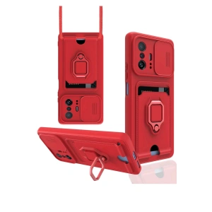 Newface Xiaomi Mi 11T Pro Kılıf Zuma Kartvizitli Yüzüklü Silikon - Kırmızı