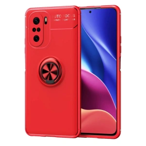 Newface Xiaomi Poco F3 Kılıf Range Yüzüklü Silikon - Kırmızı