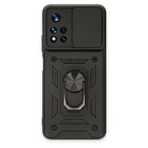 Newface Xiaomi Poco M4 Pro 5G Kılıf Pars Lens Yüzüklü Silikon - Siyah