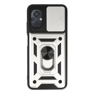 Newface Xiaomi Poco M5 Kılıf Pars Lens Yüzüklü Silikon - Gümüş