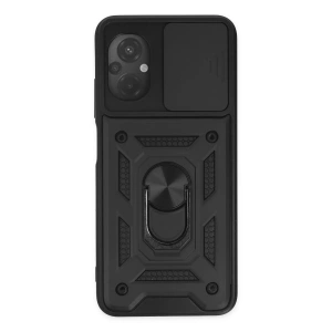 Newface Xiaomi Poco M5 Kılıf Pars Lens Yüzüklü Silikon - Siyah