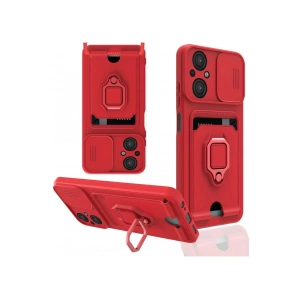 Newface Xiaomi Poco M5 Kılıf Zuma Kartvizitli Yüzüklü Silikon - Kırmızı