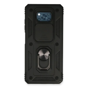 Newface Xiaomi Pocophone X3 Kılıf Pars Lens Yüzüklü Silikon - Siyah