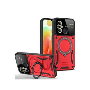 Newface Xiaomi Redmi 12C Kılıf Joy Lens Standlı Kapak - Kırmızı