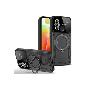 Newface Xiaomi Redmi 12C Kılıf Joy Lens Standlı Kapak - Siyah