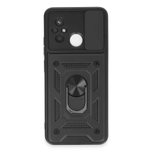 Newface Xiaomi Redmi 12C Kılıf Pars Lens Yüzüklü Silikon - Siyah