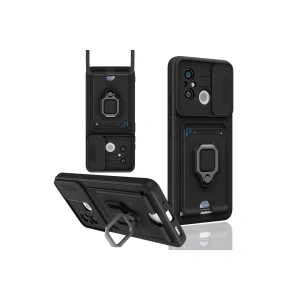 Newface Xiaomi Redmi 12C Kılıf Zuma Kartvizitli Yüzüklü Silikon - Siyah