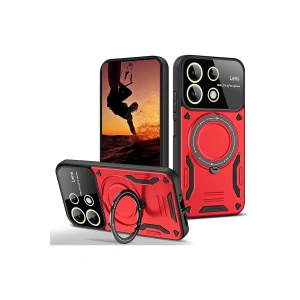 Newface Xiaomi Redmi 13 4G Kılıf Joy Lens Standlı Kapak - Kırmızı