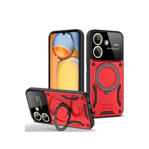 Newface Xiaomi Redmi 13C Kılıf Joy Lens Standlı Kapak - Kırmızı