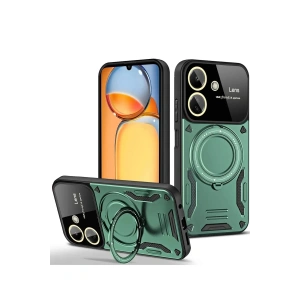 Newface Xiaomi Redmi 13C Kılıf Joy Lens Standlı Kapak - Koyu Yeşil