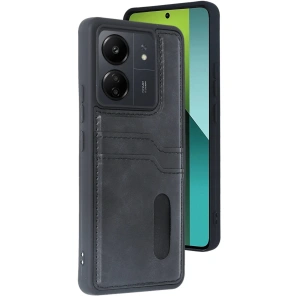 Newface Xiaomi Redmi 13C Kılıf Sara Kartvizitli Deri Kılıf - Siyah