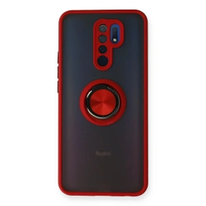 Newface Xiaomi Redmi 9 Kılıf Montreal Yüzüklü Silikon Kapak - Kırmızı