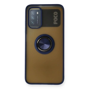 Newface Xiaomi Redmi 9T Kılıf Montreal Yüzüklü Silikon Kapak - Lacivert