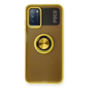 Newface Xiaomi Redmi 9T Kılıf Montreal Yüzüklü Silikon Kapak - Sarı