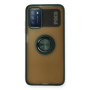 Newface Xiaomi Redmi 9T Kılıf Montreal Yüzüklü Silikon Kapak - Yeşil