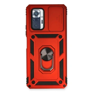 Newface Xiaomi Redmi Note 10 Pro Kılıf Pars Lens Yüzüklü Silikon - Kırmızı