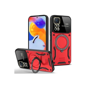Newface Xiaomi Redmi Note 11 Pro Kılıf Joy Lens Standlı Kapak - Kırmızı
