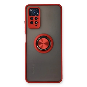 Newface Xiaomi Redmi Note 11 Pro Kılıf Montreal Yüzüklü Silikon Kapak - Kırmızı
