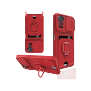 Newface Xiaomi Redmi Note 11 Pro Kılıf Zuma Kartvizitli Yüzüklü Silikon - Kırmızı