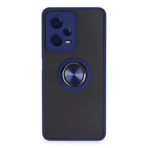 Newface Xiaomi Redmi Note 12 5G Kılıf Montreal Yüzüklü Silikon Kapak - Lacivert
