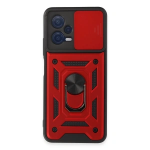 Newface Xiaomi Redmi Note 12 5G Kılıf Pars Lens Yüzüklü Silikon - Kırmızı