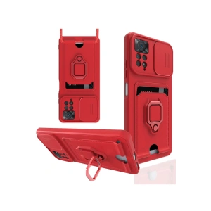 Newface Xiaomi Redmi Note 12 Pro 4G Kılıf Zuma Kartvizitli Yüzüklü Silikon - Kırmızı