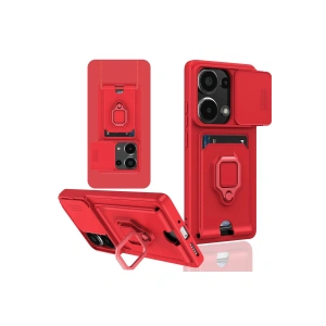 Newface Xiaomi Redmi Note 13 Pro 4G Kılıf Zuma Kartvizitli Yüzüklü Silikon - Kırmızı