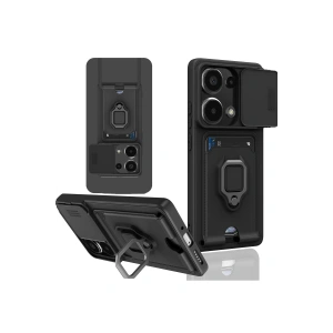 Newface Xiaomi Redmi Note 13 Pro 4G Kılıf Zuma Kartvizitli Yüzüklü Silikon - Siyah