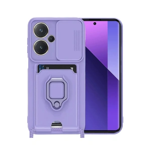 Newface Xiaomi Redmi Note 13 Pro Plus Kılıf Zuma Kartvizitli Yüzüklü Silikon - Lila