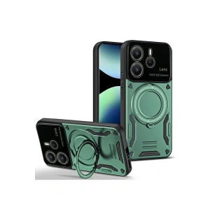 Newface Xiaomi Redmi Note 14 4G Kılıf Joy Lens Standlı Kapak - Koyu Yeşil