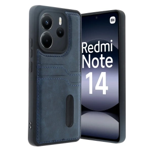 Newface Xiaomi Redmi Note 14 4G Kılıf Sara Kartvizitli Deri Kılıf - Lacivert