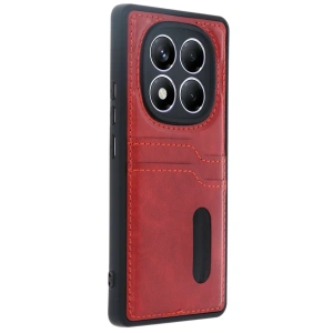 Newface Xiaomi Redmi Note 14 Pro 5G Kılıf Sara Kartvizitli Deri Kılıf - Kırmızı