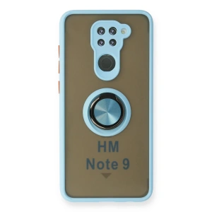Newface Xiaomi Redmi Note 9 Kılıf Montreal Yüzüklü Silikon Kapak - Buz Mavi
