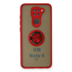 Newface Xiaomi Redmi Note 9 Kılıf Montreal Yüzüklü Silikon Kapak - Kırmızı