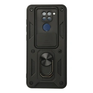 Newface Xiaomi Redmi Note 9 Kılıf Pars Lens Yüzüklü Silikon - Siyah