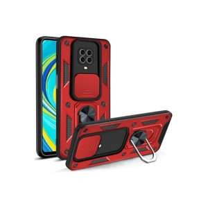 Newface Xiaomi Redmi Note 9 Pro Kılıf Pars Lens Yüzüklü Silikon - Kırmızı