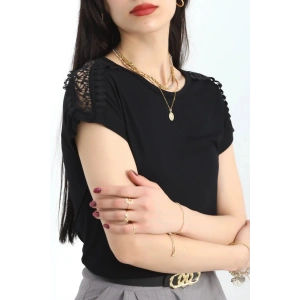 Omuz Dantelli Bluz Siyah - 20766.599.