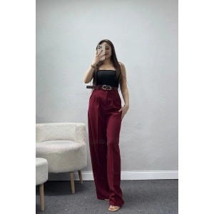 Önden Pileli Dabıl Kumaş Kemerli Pantolon Bordo - 71206.1920.