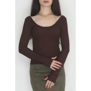Önü Arkası U Yaka Basic Bluz Kahve - 42676.1247.