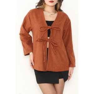 Önü Bağcıklı Kaşe Hırka Kiremit - 70995.1775.