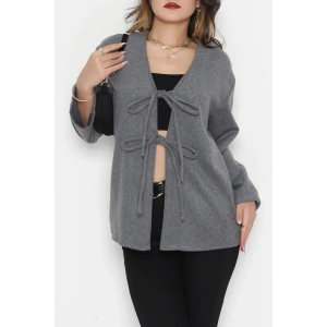 Önü Bağcıklı Kaşe Hırka Koyugri - 70995.1775.